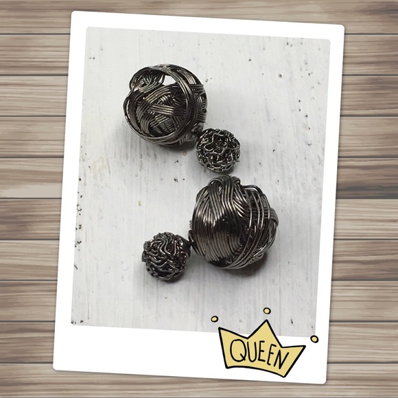 Gunmetal Double Stud Earrings - Picture 2 of 8